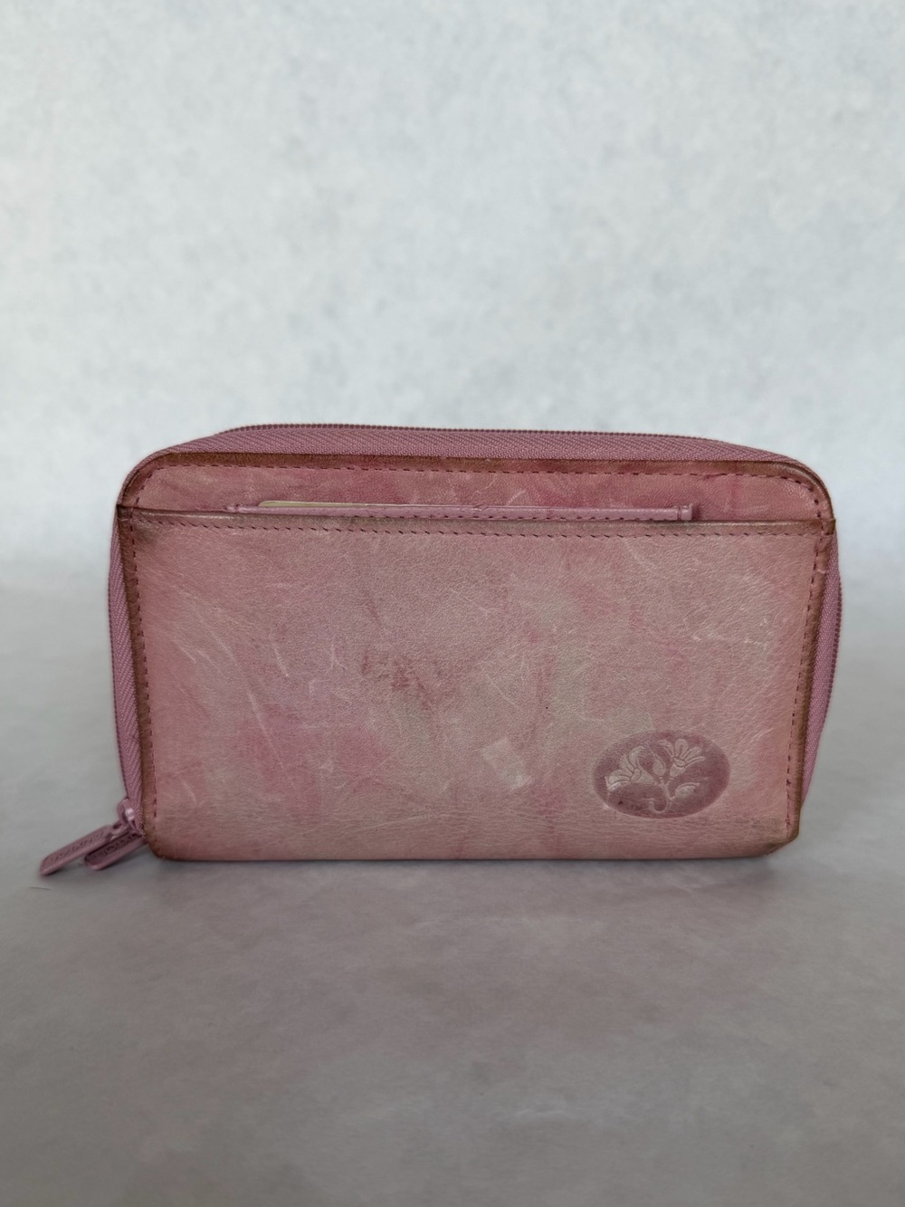 Vintage Buxton Pink Top Grain Cowhide Leather Double Zip Organizer Wallet